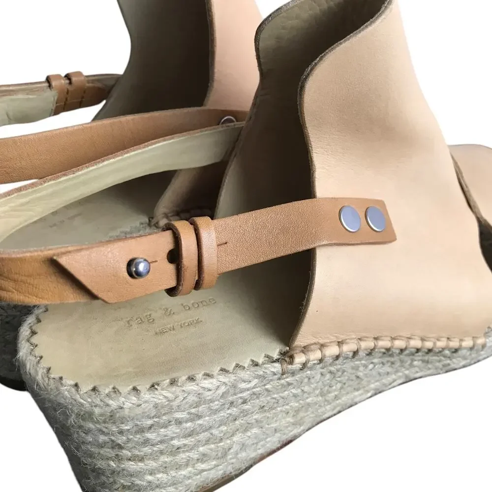 Rag & Bone Sayre II Espadrille Wedge Sandal Women Sz 40 Beige Leather 2.25
